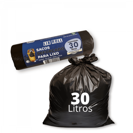 Saco de Lixo Preto Reforçado Rolo 30L - 30 Und