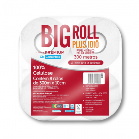 1033 - Papel Higiênico Plus - 8 rolos x 10cm x 300m - Big Roll