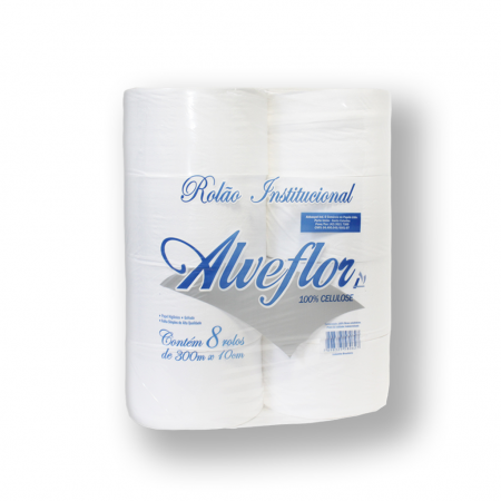 Papel Higiênico Institucional 100% Celulose Virgem (8 Rolos 300m x 10cm) - Alveflor