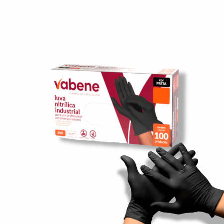 Luva Nitrílica G Preta - C/100 - Vabene