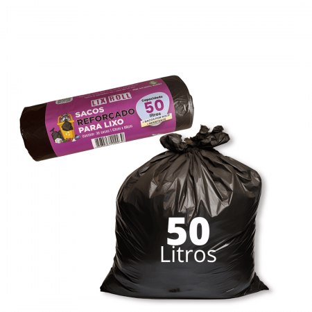 Saco de Lixo Preto Reforçado Rolo 50L - 30 Und