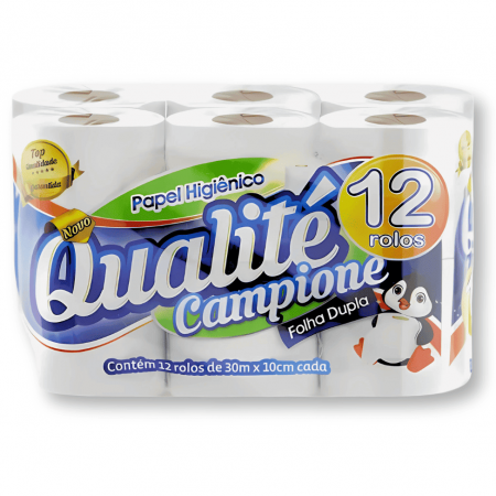 Papel Higiênico folha dupla (30m x 10cm 12 Rolos) - Qualite Campione