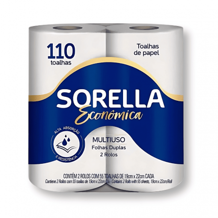 Papel Toalha Sorella Econômica (55 folhas x 19cm x 22cm 2 rolos )
