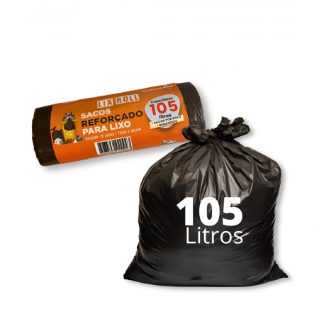 Saco de Lixo Preto Reforçado Rolo 105L - 15 Und