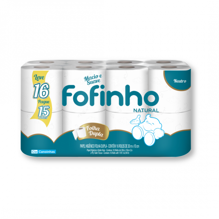 1304 - Papel Higiênico Folha Dupla (16 rolos x 10cm x 30m) - Fofinho