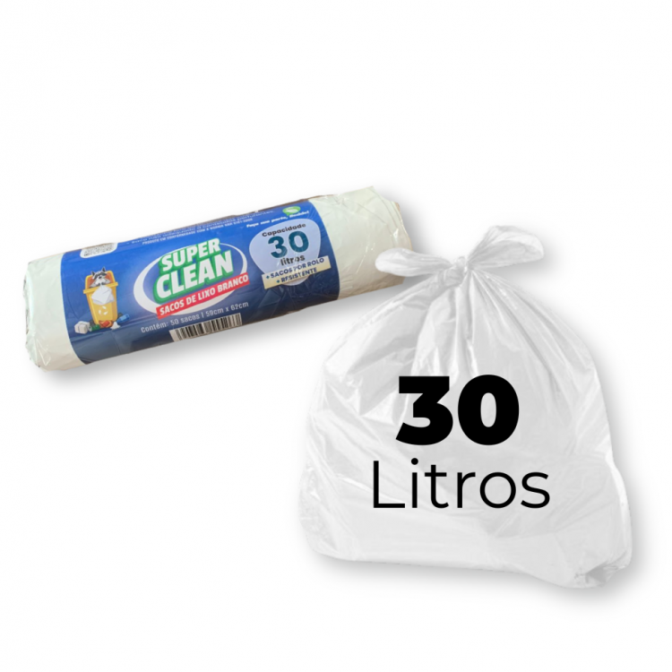 Saco de Lixo Branco Rolo 30 Litros - 50 Und