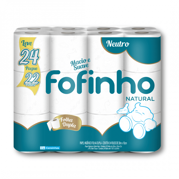 1379 - Papel Higiênico Folha Dupla Natural (24 rolos x 10cm x 30m) - Fofinho