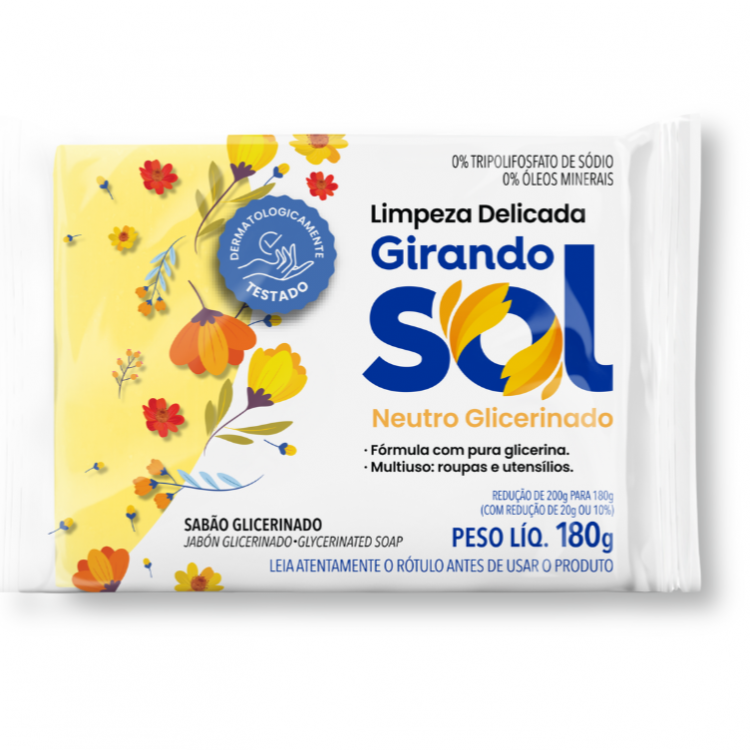 Sabão em Barra Glicerinado Neutro -180g - Girando Sol
