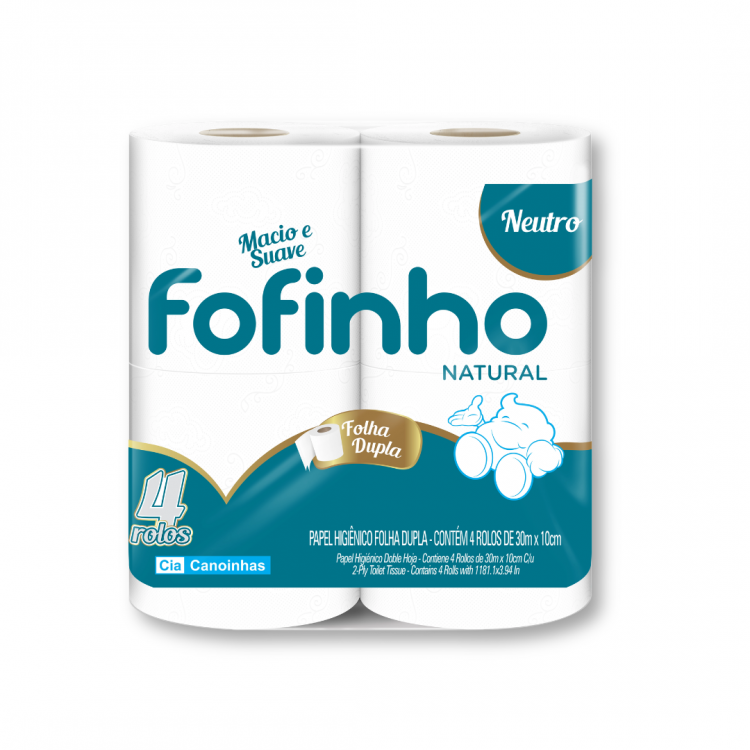1303 - Papel Higiênico Folha Dupla Natural - (4 rolos x 10cm x 30m) - Fofinho