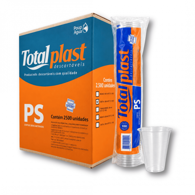 1376 - Copo 180ml Transparente (caixa) - 2500 und - TotalPlast