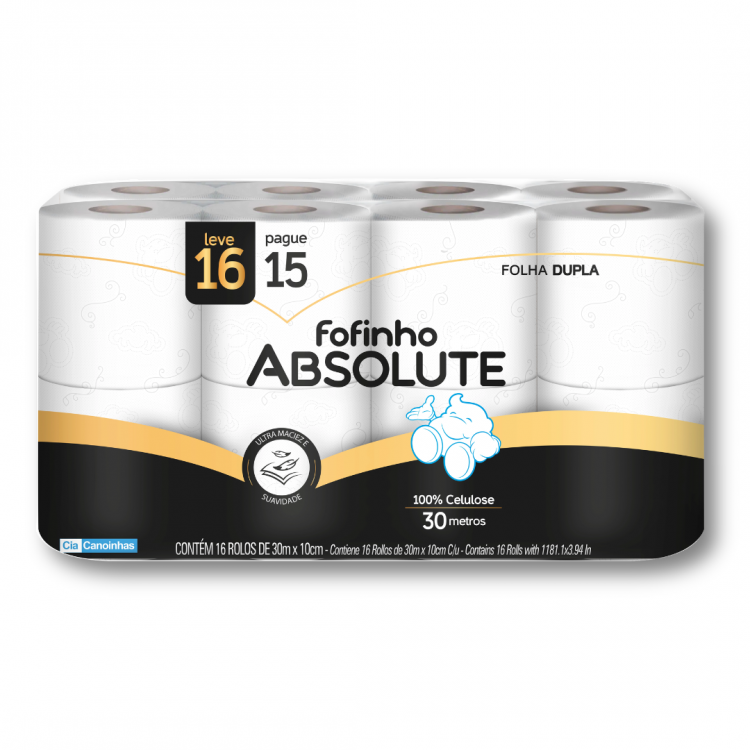 1323 - Papel Higiênico Folha Dupla Absolute (16 rolos x 10cm x 30m) - Fofinho