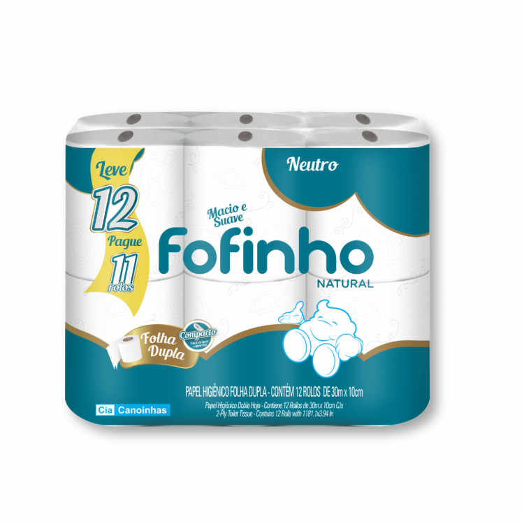 1305 - Papel Higiênico Folha Dupla (12 rolos x 10cm x 30m)- Fofinho