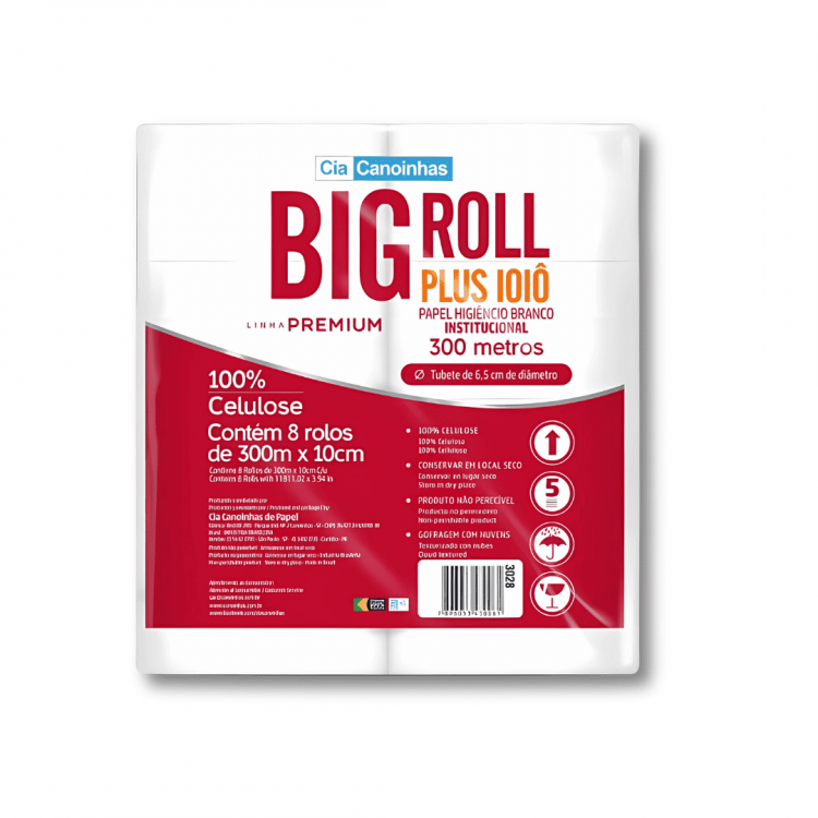 Papel Higiênico Big Roll Plus Folha dupla (8 rolos x 10cm x 300m)