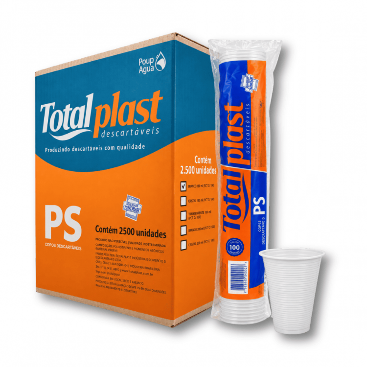 1374 - Copo 180ml Branco (caixa) - 2500 Und - TotalPlast