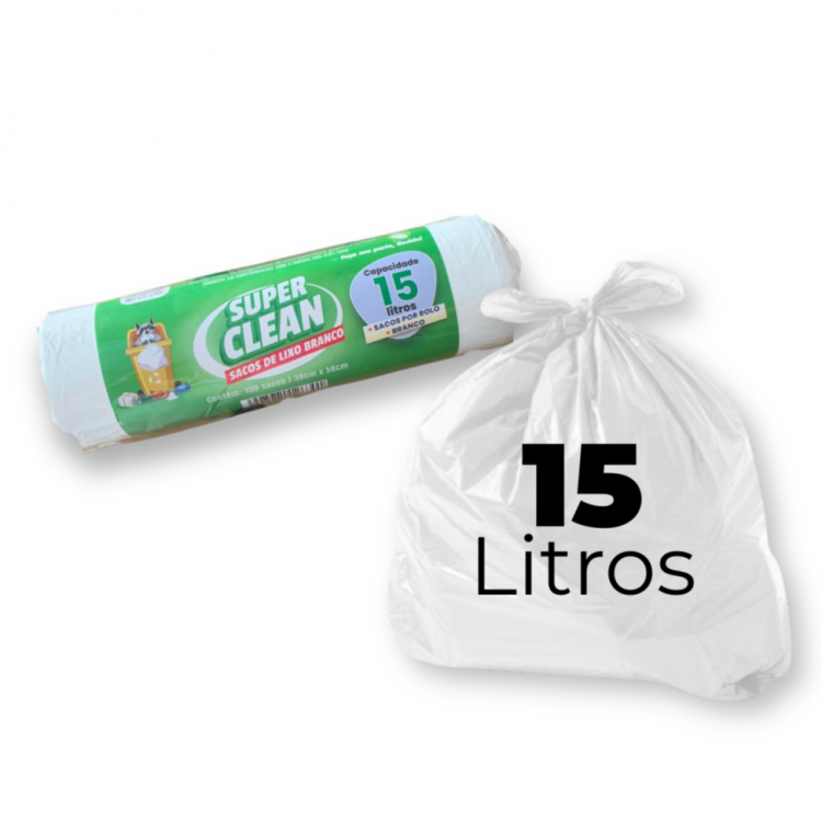 Saco de Lixo Branco Rolo 15 Litros - 100 Und