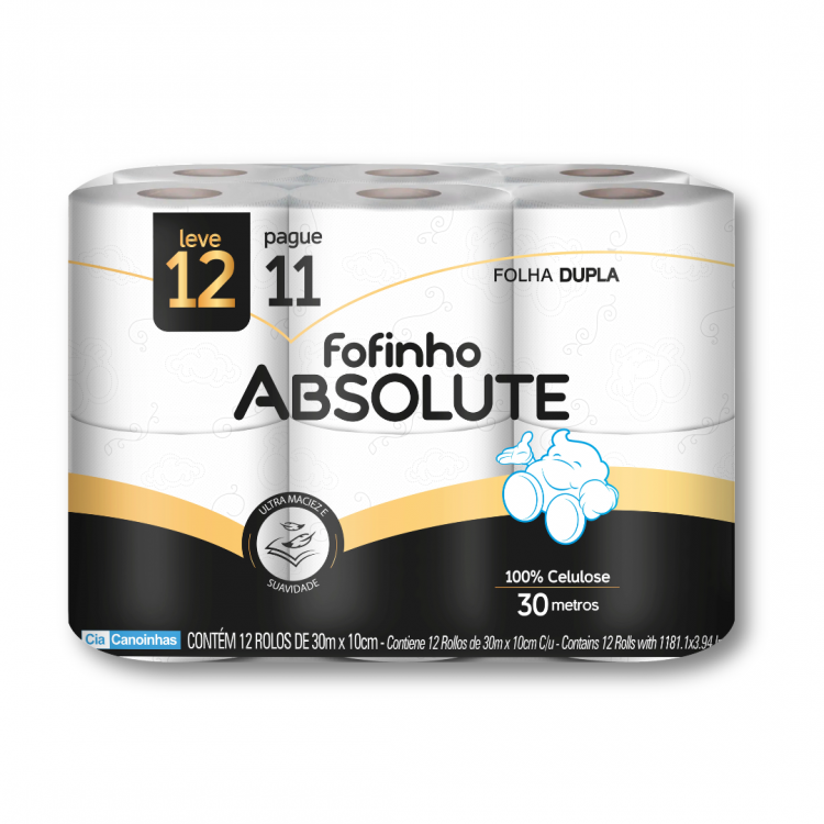1322 - Papel Higiênico Folha Dupla Absolute (12 rolos x 10cm x 30m) - Fofinho